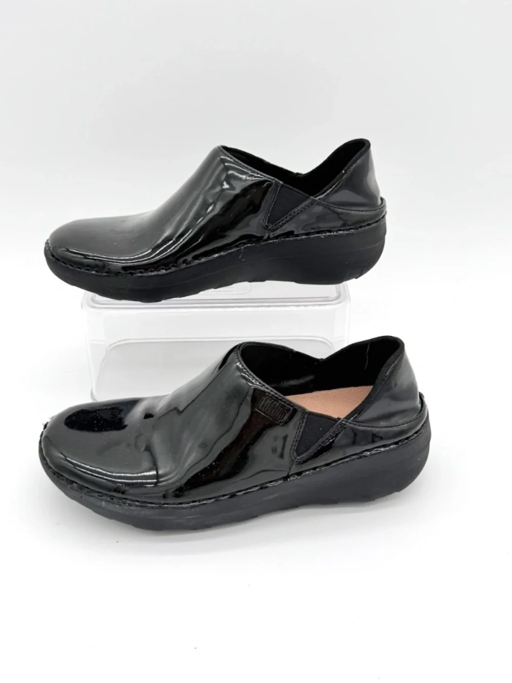 FitFlop Superloafer Black Patent Leather Comfort Clogs Shoes Loafers Womens 5